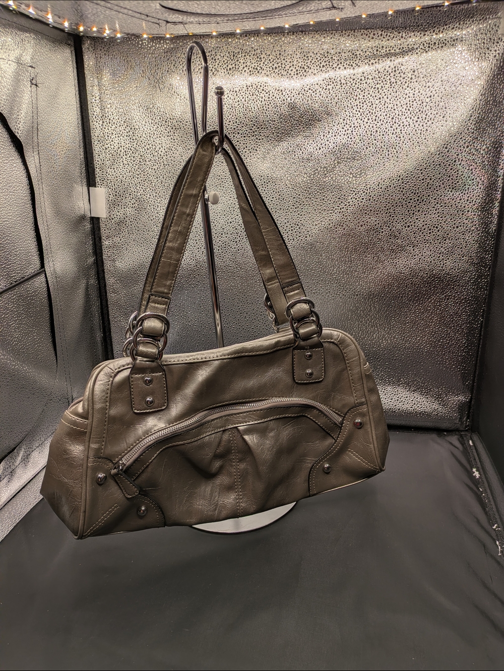 Style & Co. Silver/GoldShoulder Bag with Front Zip Detail